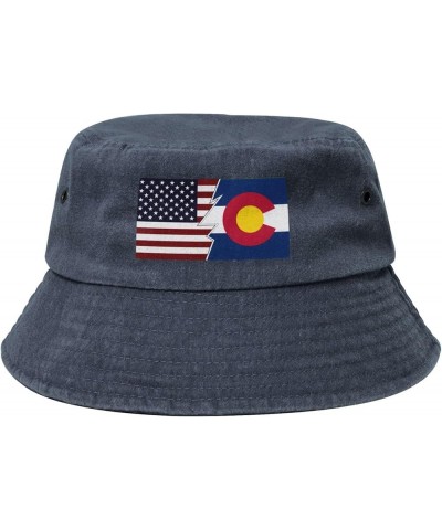 Ripped Style American and Flag of Colorado Bucket Hat for Men Women Outdoor Washed Cotton Sun Hats Travel Beach Hat Navy Blue...