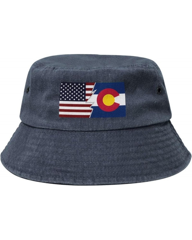 Ripped Style American and Flag of Colorado Bucket Hat for Men Women Outdoor Washed Cotton Sun Hats Travel Beach Hat Navy Blue...