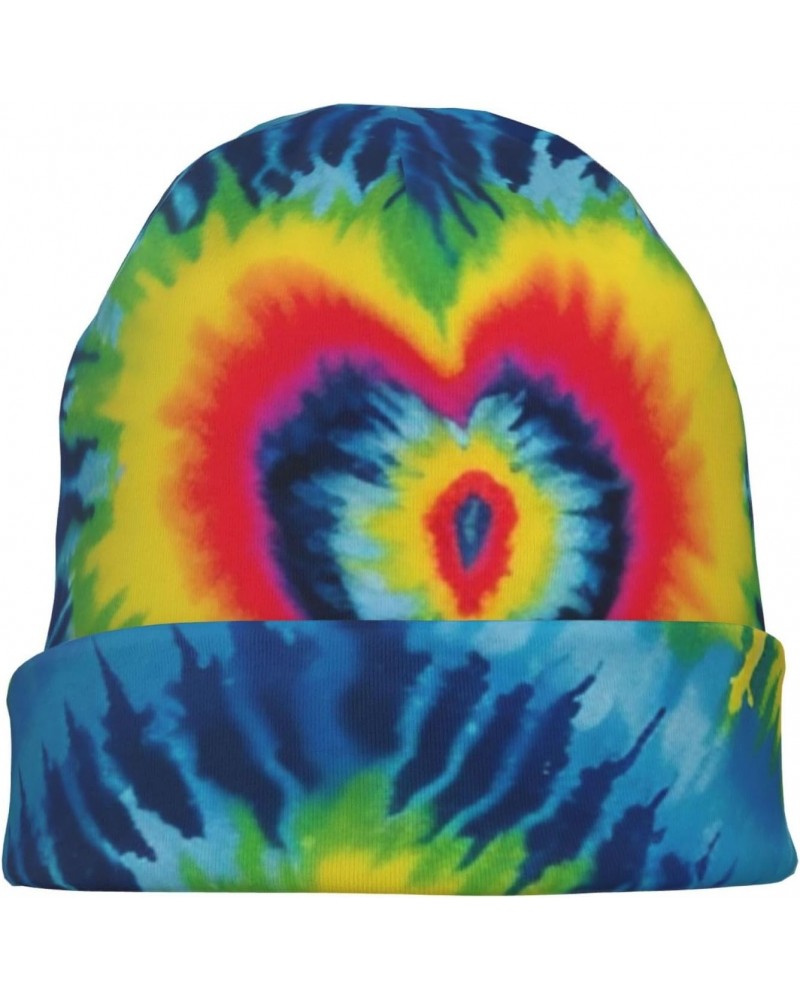 Heart Rainbow Tie-Dyed Print Beanie Hat Knitted Hat for Women Men Warm Casual Skull Cap for Gifts Adult Travel $9.79 Skullies...