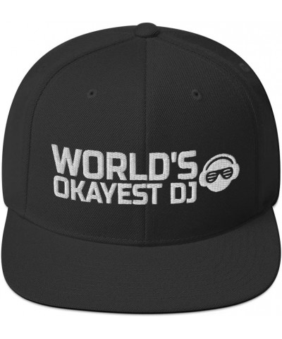 World's Okayest DJ Disc Jockey Flatbrim Flat Brim Snapback Hat Black $21.27 Baseball Caps