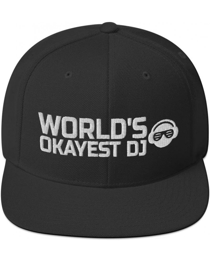 World's Okayest DJ Disc Jockey Flatbrim Flat Brim Snapback Hat Black $21.27 Baseball Caps