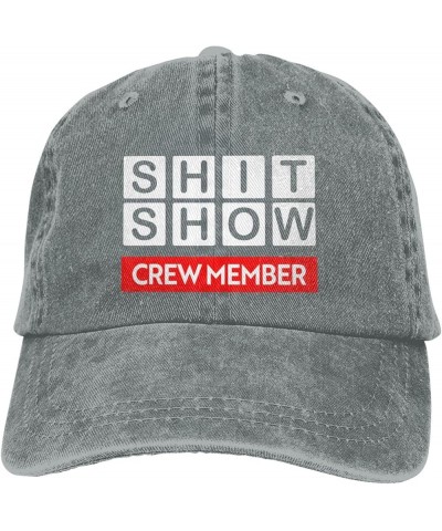 Shit Show Crew Member Hat Distressed Cotton Washed Baseball Cap Black Novetly Denim Hats Unisex Adjustable Gray $11.66 Baseba...