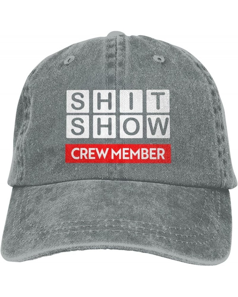 Shit Show Crew Member Hat Distressed Cotton Washed Baseball Cap Black Novetly Denim Hats Unisex Adjustable Gray $11.66 Baseba...