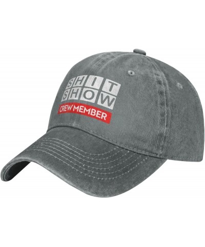 Shit Show Crew Member Hat Distressed Cotton Washed Baseball Cap Black Novetly Denim Hats Unisex Adjustable Gray $11.66 Baseba...