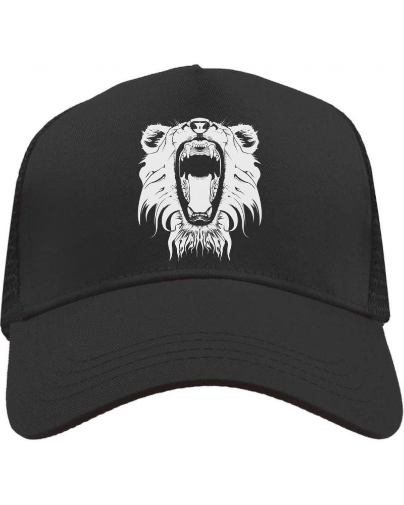 Furious Lion Open Mouth Mesh Back Trucker Cap Adjustable Snapback Hat Casual Black, Black, osz $20.21 Baseball Caps