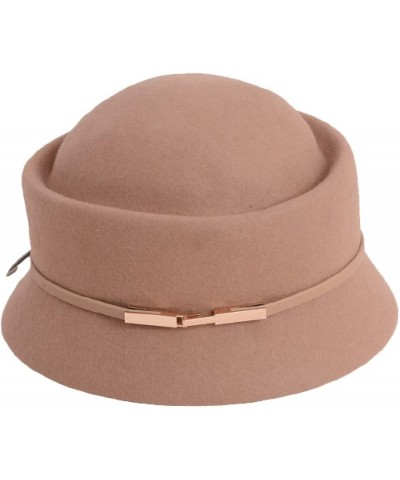 Womens Fedora Hat Hepburn Style Pork Pie Wool Hat Women Solid Color Elegant Felt Cloche Hats with Belt Beige $30.17 Fedoras