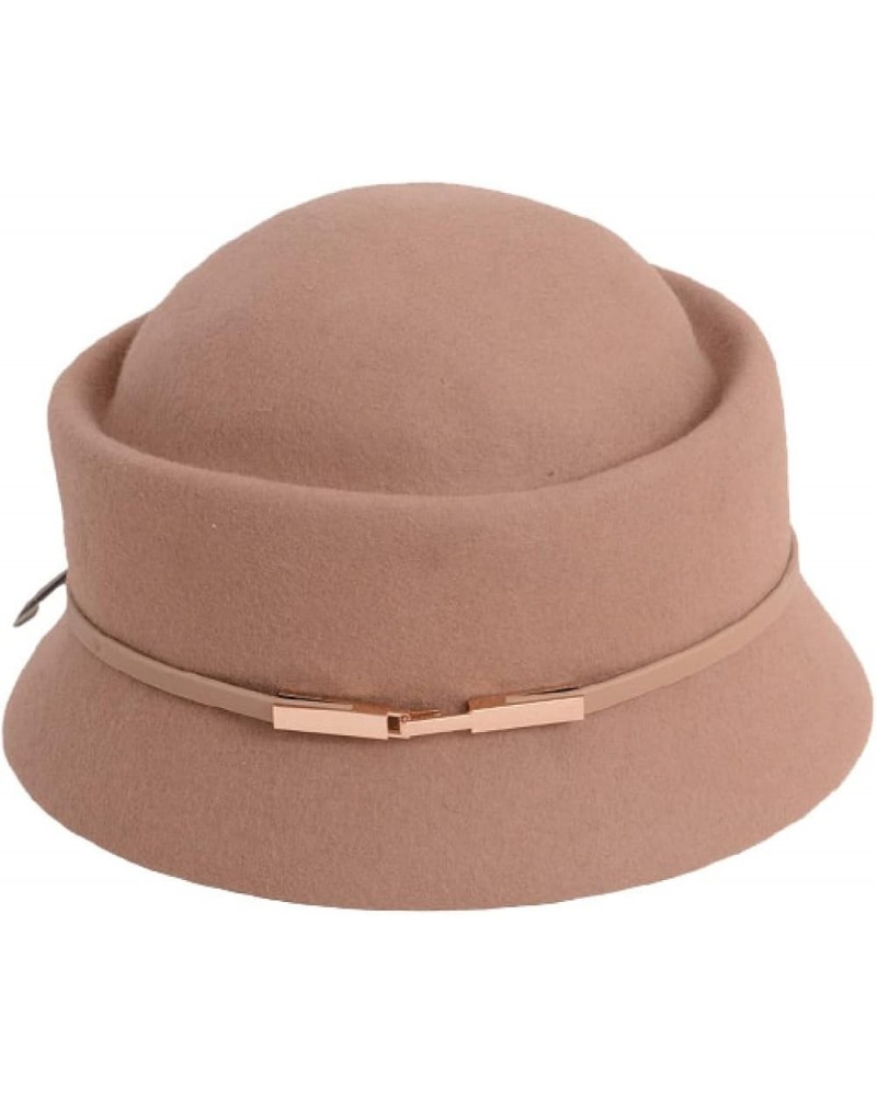 Womens Fedora Hat Hepburn Style Pork Pie Wool Hat Women Solid Color Elegant Felt Cloche Hats with Belt Beige $30.17 Fedoras