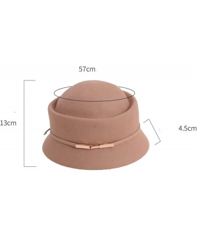 Womens Fedora Hat Hepburn Style Pork Pie Wool Hat Women Solid Color Elegant Felt Cloche Hats with Belt Beige $30.17 Fedoras