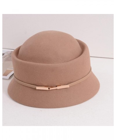 Womens Fedora Hat Hepburn Style Pork Pie Wool Hat Women Solid Color Elegant Felt Cloche Hats with Belt Beige $30.17 Fedoras