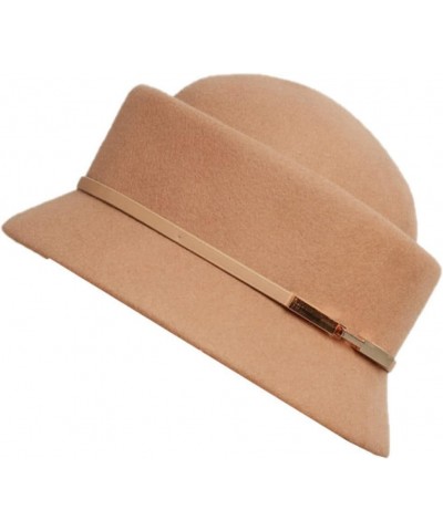 Womens Fedora Hat Hepburn Style Pork Pie Wool Hat Women Solid Color Elegant Felt Cloche Hats with Belt Beige $30.17 Fedoras