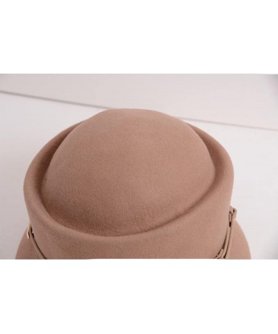 Womens Fedora Hat Hepburn Style Pork Pie Wool Hat Women Solid Color Elegant Felt Cloche Hats with Belt Beige $30.17 Fedoras