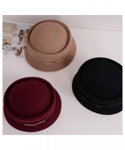 Womens Fedora Hat Hepburn Style Pork Pie Wool Hat Women Solid Color Elegant Felt Cloche Hats with Belt Beige $30.17 Fedoras