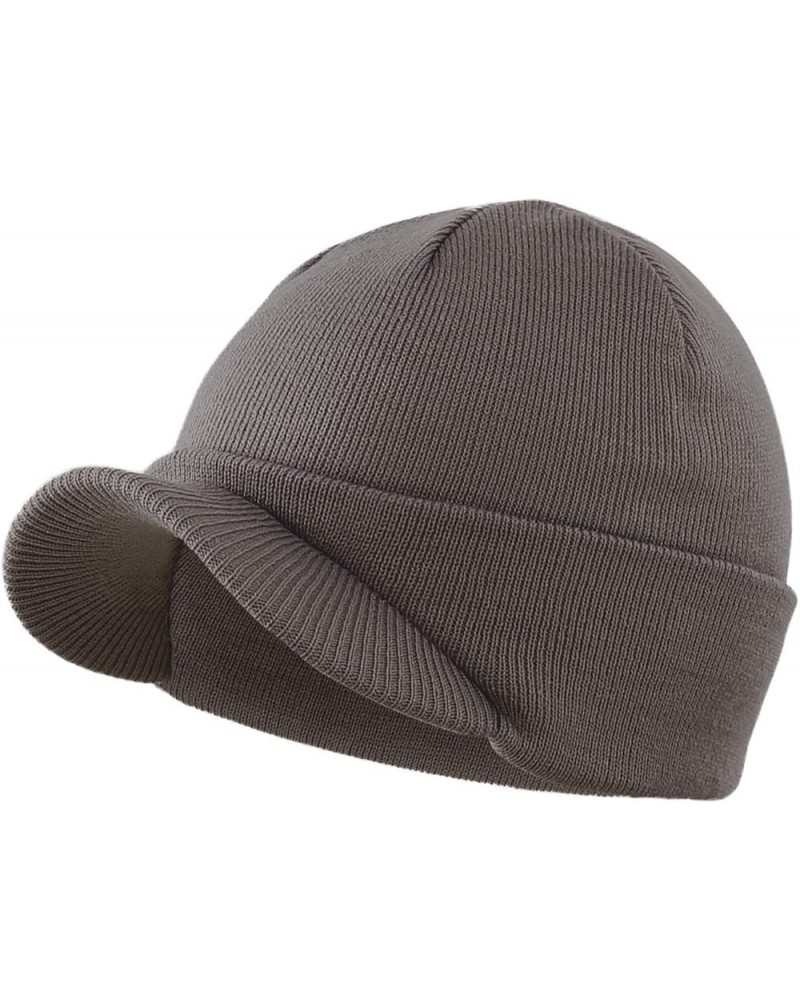 Men's Winter Beanie Hat with Brim Warm Double Knit Cuff Beanie Cap Dark Gray $11.59 Rain Hats