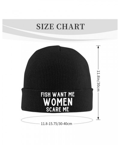 Fish Want Me Women Scare Me Mens Winter Beanie Hats Warm Knit Hats Skull Cap Print Winter Hat for Women Black $10.25 Skullies...