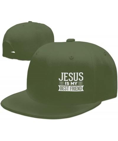 Jesus is-My Best Friend Hats for Men Black Hat Flat Bill Mens Dad Hats Fashion Baseball Cap Moss Green $9.00 Baseball Caps