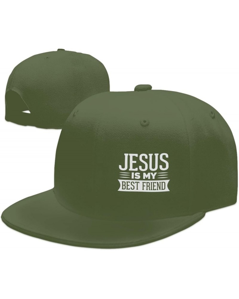 Jesus is-My Best Friend Hats for Men Black Hat Flat Bill Mens Dad Hats Fashion Baseball Cap Moss Green $9.00 Baseball Caps