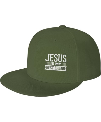 Jesus is-My Best Friend Hats for Men Black Hat Flat Bill Mens Dad Hats Fashion Baseball Cap Moss Green $9.00 Baseball Caps