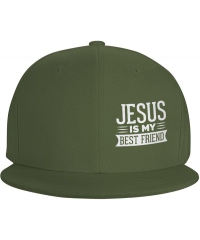 Jesus is-My Best Friend Hats for Men Black Hat Flat Bill Mens Dad Hats Fashion Baseball Cap Moss Green $9.00 Baseball Caps