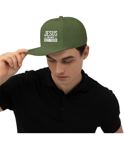 Jesus is-My Best Friend Hats for Men Black Hat Flat Bill Mens Dad Hats Fashion Baseball Cap Moss Green $9.00 Baseball Caps