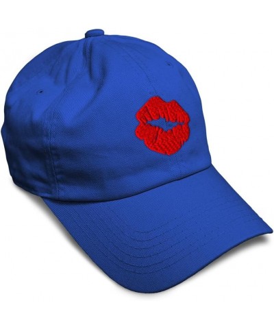 Soft Baseball Cap Red Lips Kiss Embroidery Love Lips Embroidery Cotton Dad Hats for Men & Women Royal Blue $15.95 Baseball Caps