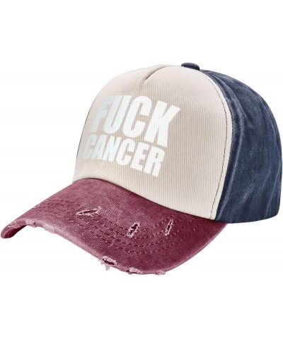 Fuck-Cancer Washed Baseball Cap Cowboy Hat Denim Cap Dark Red Hat for Men Women Navy and Red $10.61 Cowboy Hats