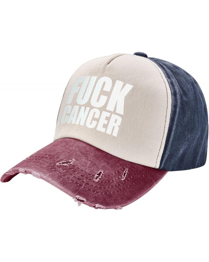 Fuck-Cancer Washed Baseball Cap Cowboy Hat Denim Cap Dark Red Hat for Men Women Navy and Red $10.61 Cowboy Hats