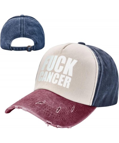 Fuck-Cancer Washed Baseball Cap Cowboy Hat Denim Cap Dark Red Hat for Men Women Navy and Red $10.61 Cowboy Hats