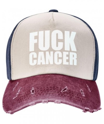 Fuck-Cancer Washed Baseball Cap Cowboy Hat Denim Cap Dark Red Hat for Men Women Navy and Red $10.61 Cowboy Hats