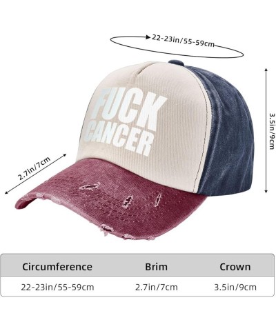 Fuck-Cancer Washed Baseball Cap Cowboy Hat Denim Cap Dark Red Hat for Men Women Navy and Red $10.61 Cowboy Hats