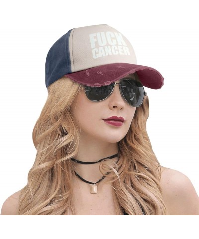 Fuck-Cancer Washed Baseball Cap Cowboy Hat Denim Cap Dark Red Hat for Men Women Navy and Red $10.61 Cowboy Hats