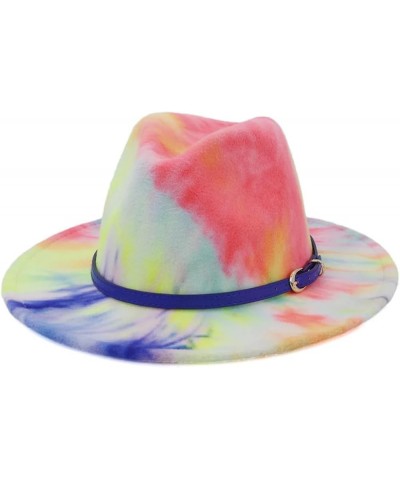 Women Tie Dye Printed Colour Fedora Hat Lady Girl Men Boy Unisex Dress Party Felt Jazz Cap Navy $18.96 Fedoras