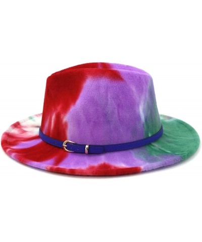 Women Tie Dye Printed Colour Fedora Hat Lady Girl Men Boy Unisex Dress Party Felt Jazz Cap Navy $18.96 Fedoras