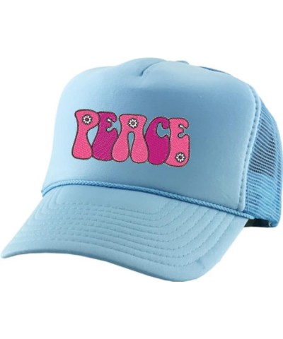 Adjustable Trucker Hat Peace Embroidered Mesh Baseball Cap Pink Cute Graphic Fashion Hats for Summer Sky Blue $11.72 Baseball...