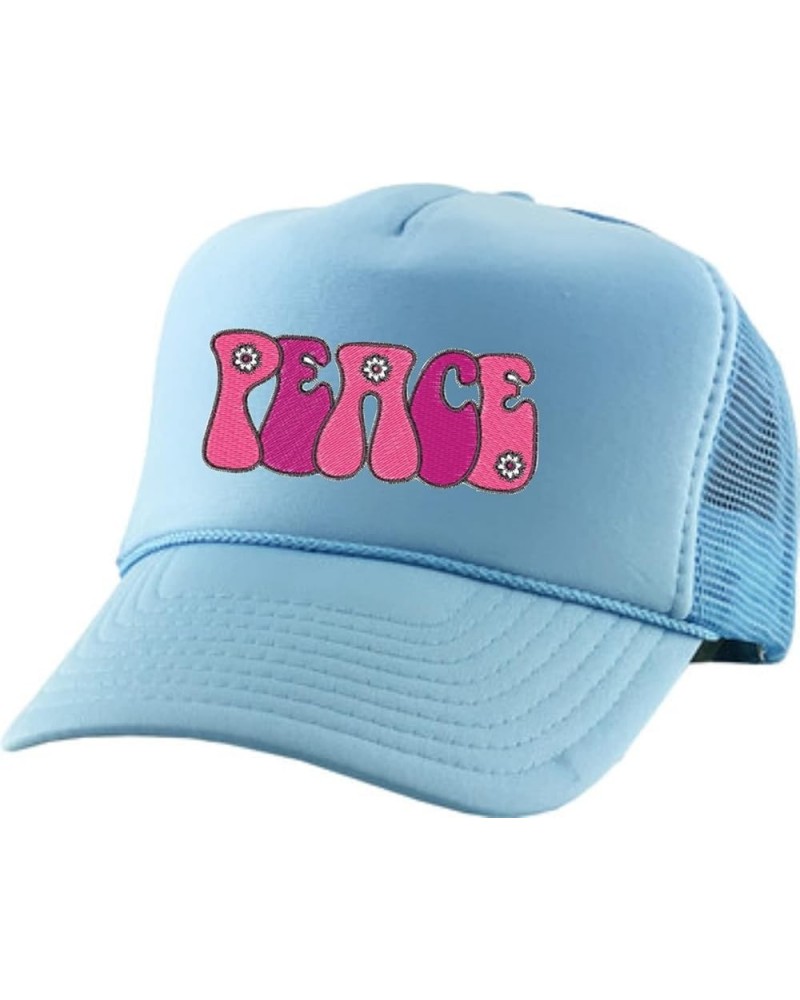 Adjustable Trucker Hat Peace Embroidered Mesh Baseball Cap Pink Cute Graphic Fashion Hats for Summer Sky Blue $11.72 Baseball...