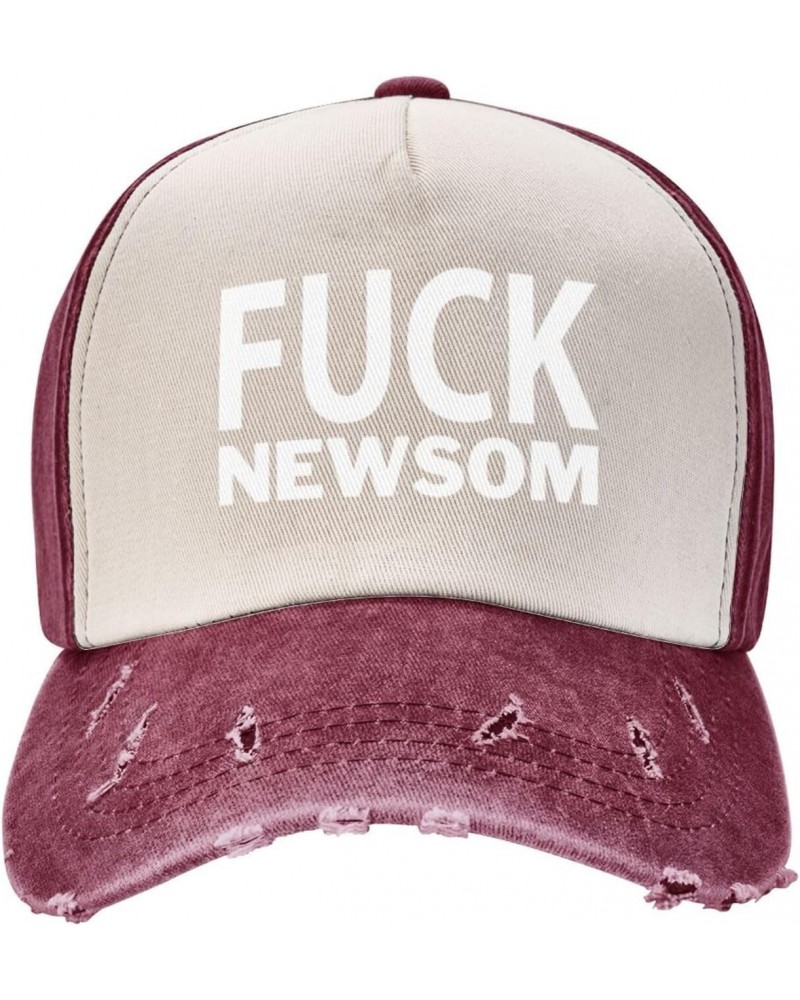 Fuck Newsom Upgrade Your Style with Funny Adjustable Cotton Baseball Caps for Men and Women Dark Red $17.45 Baseball Caps