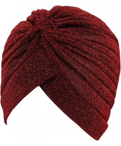 Pleated Glitter Turban for Women Stretchy Hat Beanie Headwrap Twist Elastic Slip on Cap Headwear Accessories Wine $7.14 Skull...