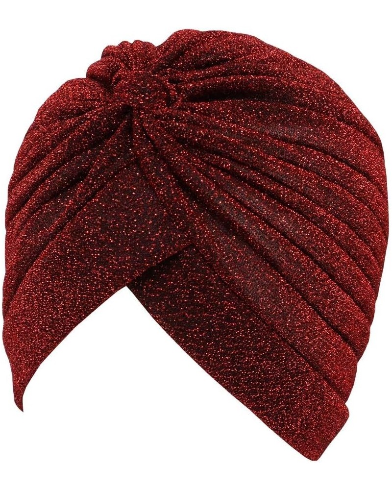 Pleated Glitter Turban for Women Stretchy Hat Beanie Headwrap Twist Elastic Slip on Cap Headwear Accessories Wine $7.14 Skull...