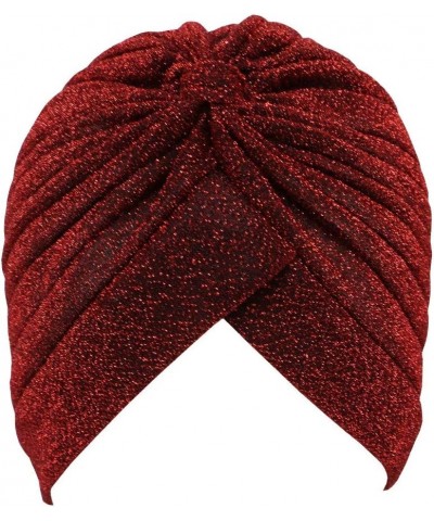 Pleated Glitter Turban for Women Stretchy Hat Beanie Headwrap Twist Elastic Slip on Cap Headwear Accessories Wine $7.14 Skull...