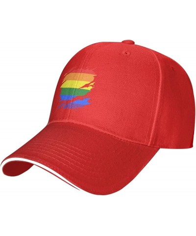 LGBT Flag Men Womens Sandwich Hat Classic Adjustable Trucker Hat Dad Hat Black Red $12.07 Baseball Caps