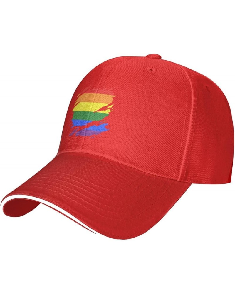 LGBT Flag Men Womens Sandwich Hat Classic Adjustable Trucker Hat Dad Hat Black Red $12.07 Baseball Caps