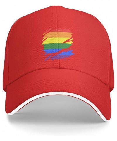 LGBT Flag Men Womens Sandwich Hat Classic Adjustable Trucker Hat Dad Hat Black Red $12.07 Baseball Caps