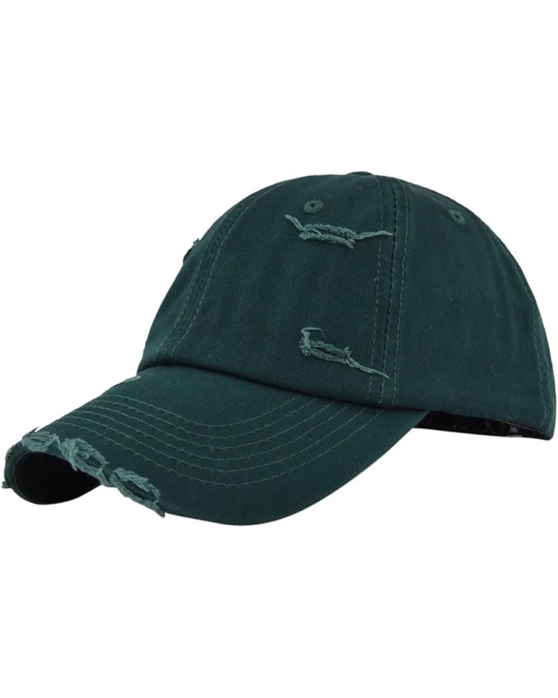 Sports Caps for Women Mens And Womens Denim Retro Washed And Old Destroyed Peaked Cap Solid Color Baseball Cap Green $8.15 Vi...