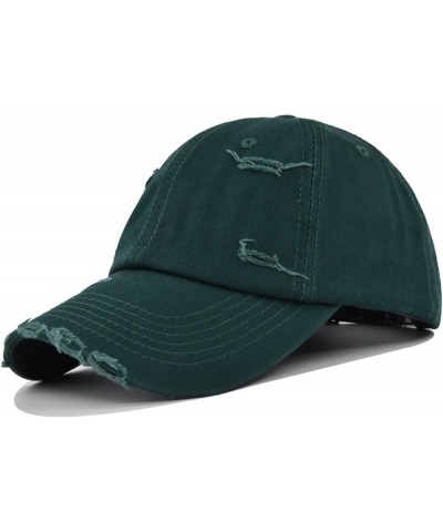 Sports Caps for Women Mens And Womens Denim Retro Washed And Old Destroyed Peaked Cap Solid Color Baseball Cap Green $8.15 Vi...