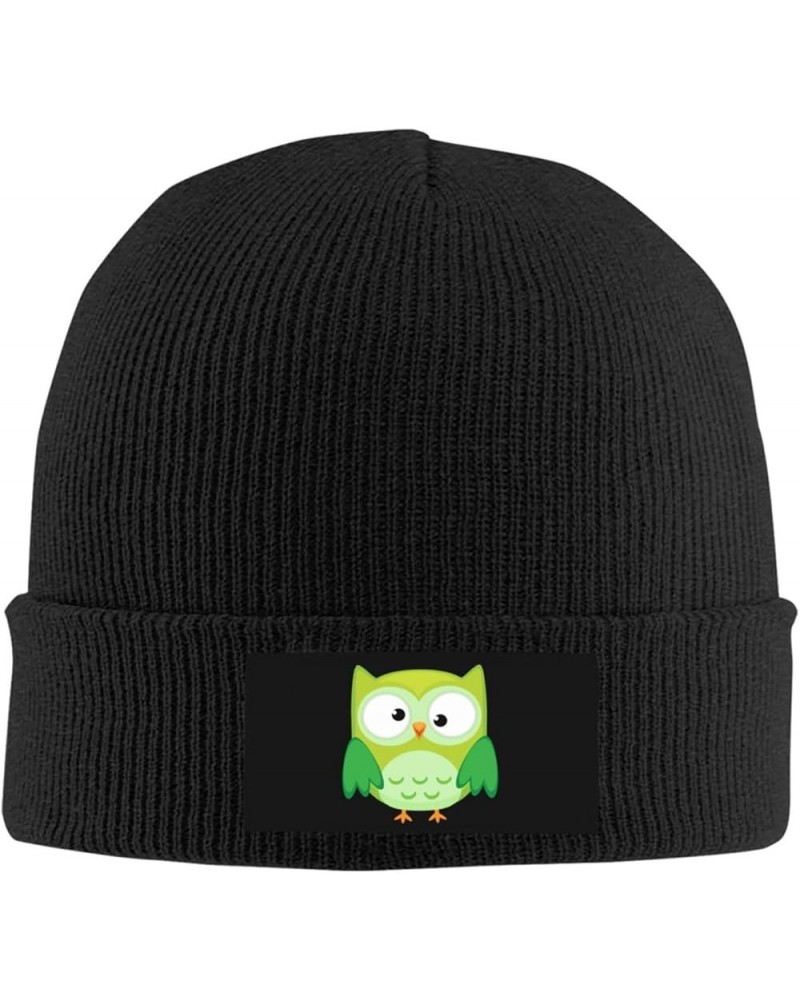 Unisex Beanie for Men and Women Cuffed Plain Knit Hat Winter Soft Warm Beanies Hats Cap Cute Green Owl $13.66 Skullies & Beanies