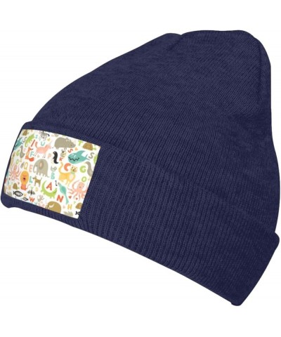 Zoo Alphabet Animal Print Beanie Hat Knitted Cap for Men Women,Thin Warm Knit Slouchy Ski Cap Winter Hip Hop Navy Blue $10.98...