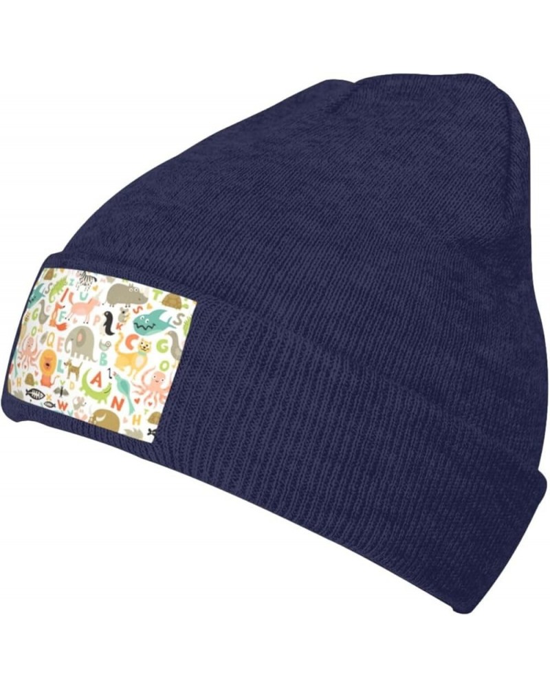 Zoo Alphabet Animal Print Beanie Hat Knitted Cap for Men Women,Thin Warm Knit Slouchy Ski Cap Winter Hip Hop Navy Blue $10.98...