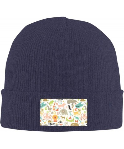 Zoo Alphabet Animal Print Beanie Hat Knitted Cap for Men Women,Thin Warm Knit Slouchy Ski Cap Winter Hip Hop Navy Blue $10.98...