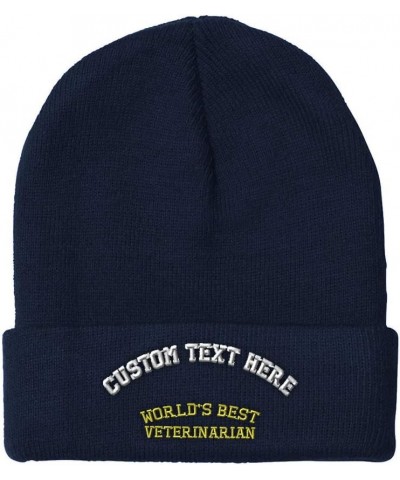 Custom Beanies for Men Worlds Best Veterinarian Embroidery Winter Hats for Women Acrylic Skull Cap 1 Size Navy Personalized T...