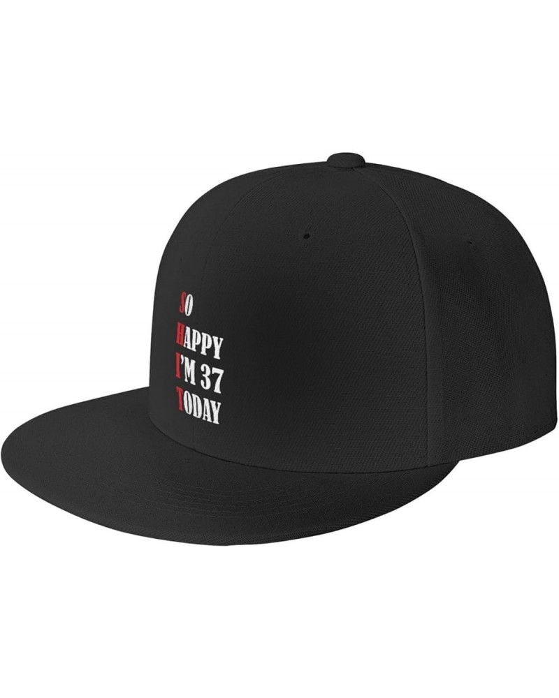 So Happy I'm 37 Today Snapback Hats for Men Baseball Cap Trucker Hat Flat Brim Hats Black $12.59 Baseball Caps