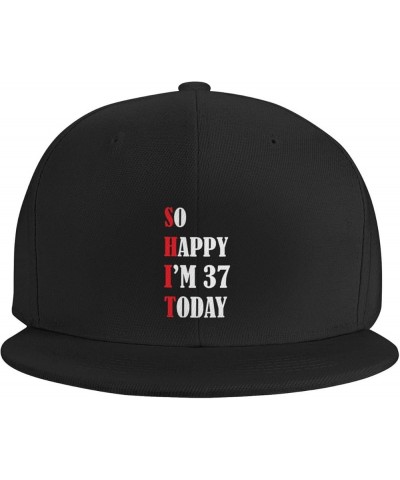 So Happy I'm 37 Today Snapback Hats for Men Baseball Cap Trucker Hat Flat Brim Hats Black $12.59 Baseball Caps